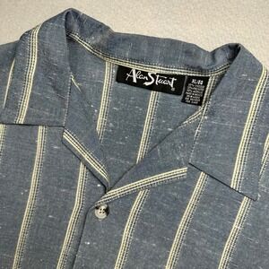 Alan Stuart Button Down Shirt Mens XL Blue Vertical Stripe Camp Collar Retro